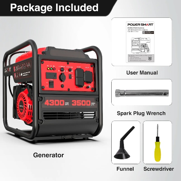 Generador inversor portátil de 4300-4500 vatios, alimentado por gasolina, equipado con un sensor de monóxido de carbono, conforme a la normativa EPA.