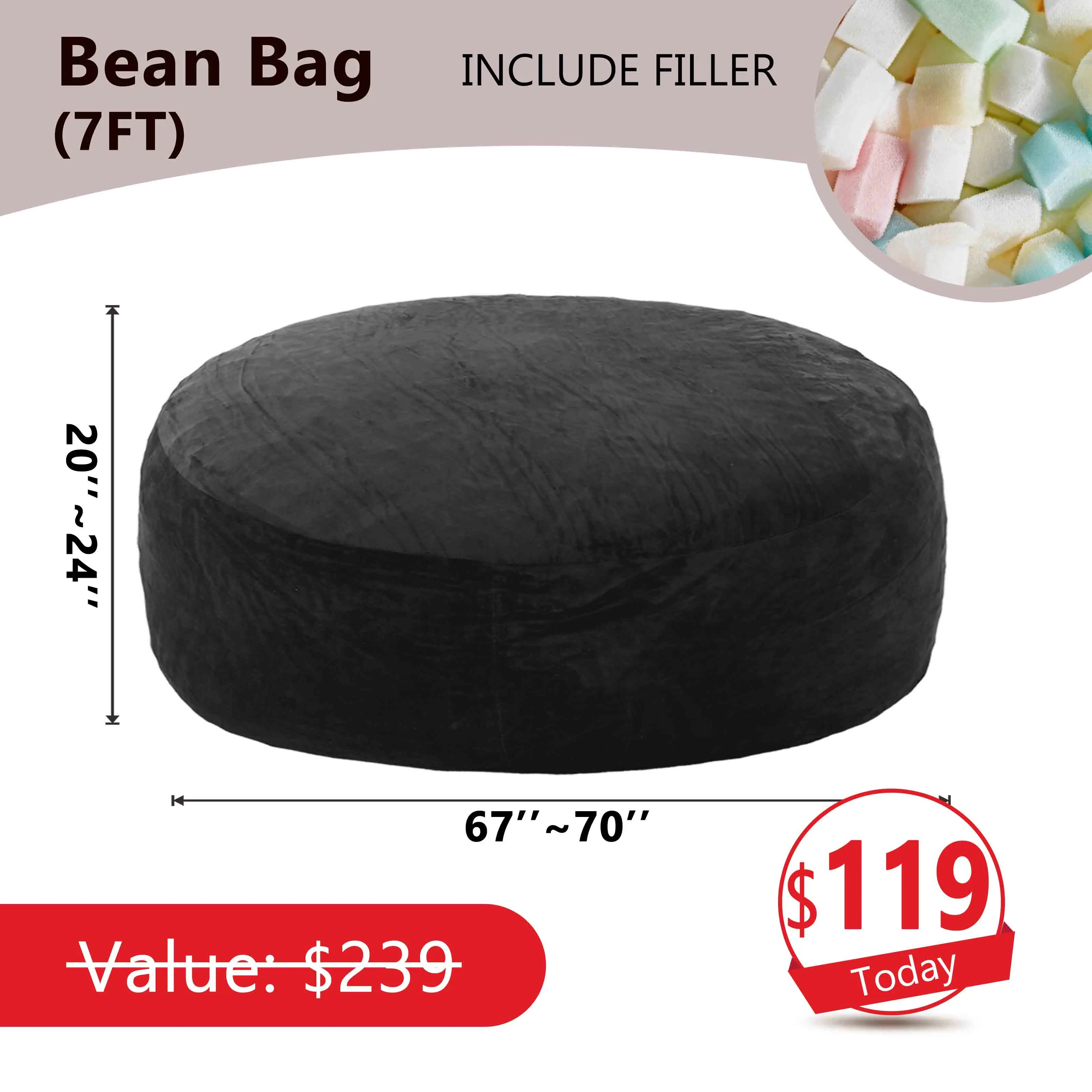 Sofá tipo puf (con relleno incluido): 1,5 m / 2,1 m (incluye 3 regalos gratis)