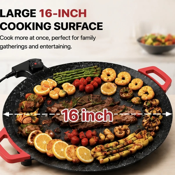 AORAN 16-Inch Electric Grill Pan with Temperature Control