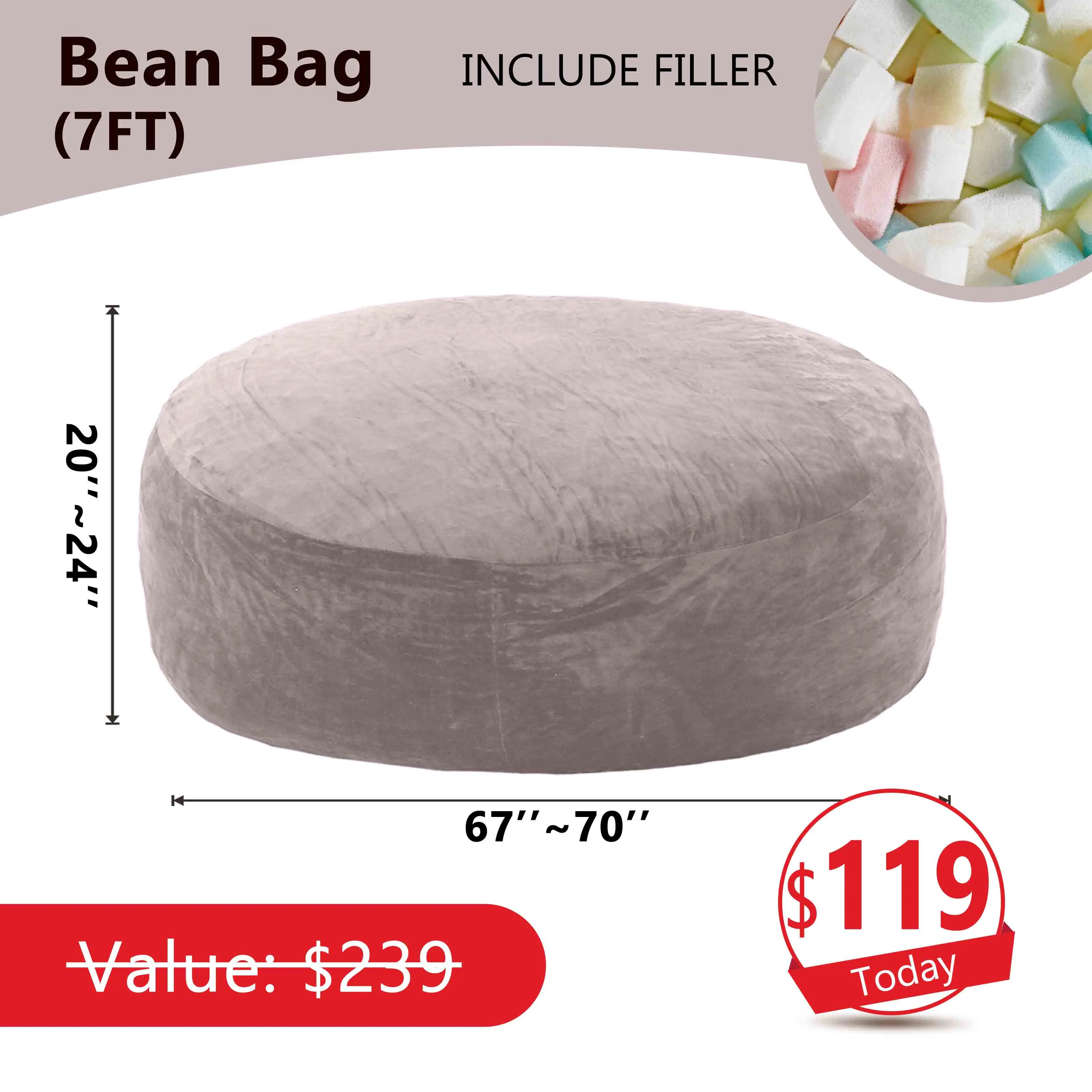 Sofá tipo puf (con relleno incluido): 1,5 m / 2,1 m (incluye 3 regalos gratis)