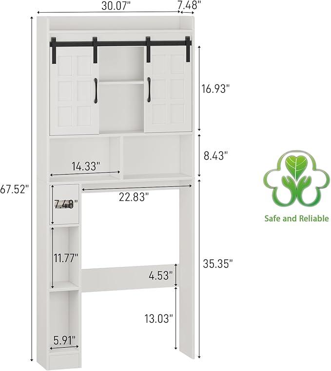 [Summergarden] Vabches Engineered Wood Over-The-Toilet Storage Cabinet - Sliding Barns Doors, Neutral Grain Rectangular Form, Farmhouse Bathroom Space Saver for Bathroom Organization, Small Laundry Room,dorm essentials,home decor