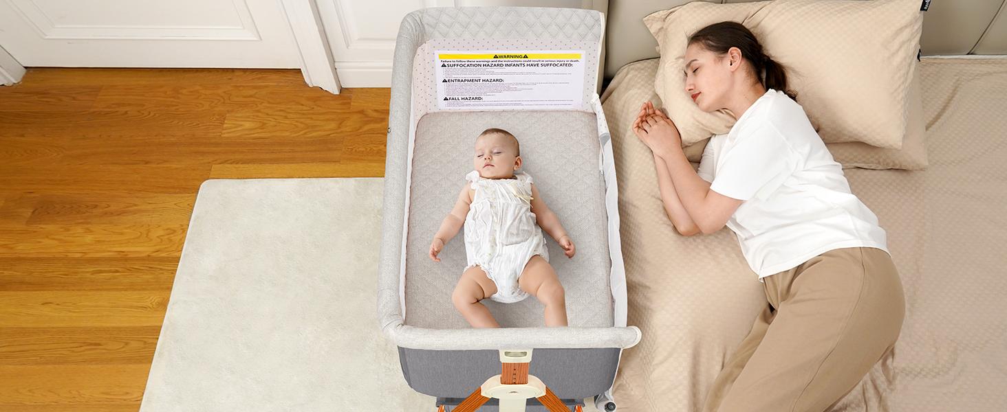 Baby Bassinet Sleeper, 6 Height Adjustable Cribs, Easy to Fold Portable Crib Side Bassinet, Swing Cradle Bed Side Sleeper with Ventilated Net&Wheels Summer Sale