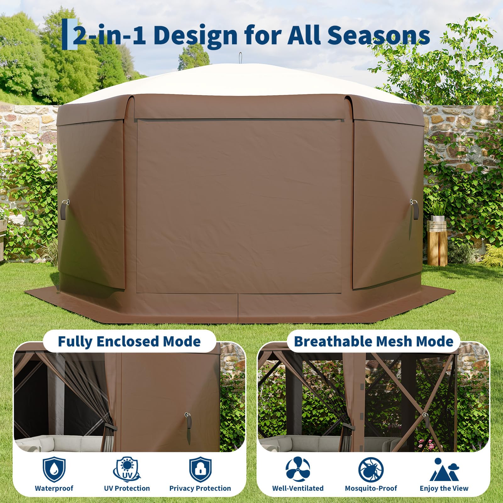 Garvee 13x13 ft Hexagonal Pop Up Canopy Tent - Instant Easy Setup Outdoor Shelter with Mosquito Netting & Detachable Sidewalls - Heavy Duty Windproof Gazebo for Camping, Patio & Backyard Parties pop-up design high quality ab sombrilla de removable zipper