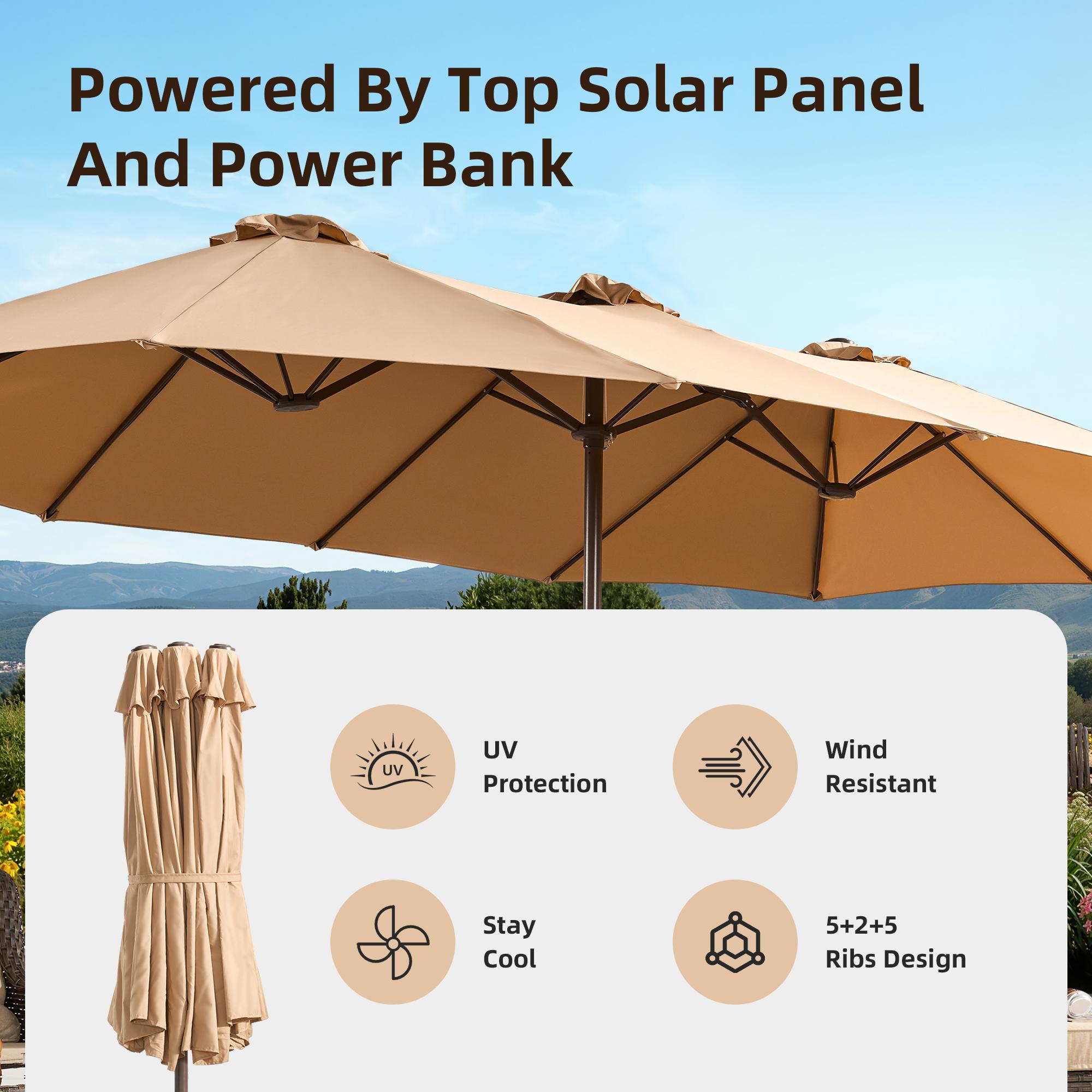 ALTRIGUS 15FT Large Patio Umbrella with Base Included Waterproof Double-Side Rectangular Pool Umbrella for Outside Market Garden with Crank Handle,Outside Umbrellas for Poolside Lawn Backyard
