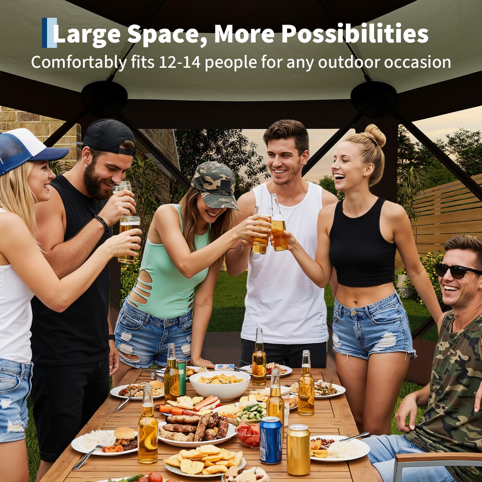 Garvee 13x13 ft Hexagonal Pop Up Canopy Tent - Instant Easy Setup Outdoor Shelter with Mosquito Netting & Detachable Sidewalls - Heavy Duty Windproof Gazebo for Camping, Patio & Backyard Parties pop-up design high quality ab sombrilla de removable zipper