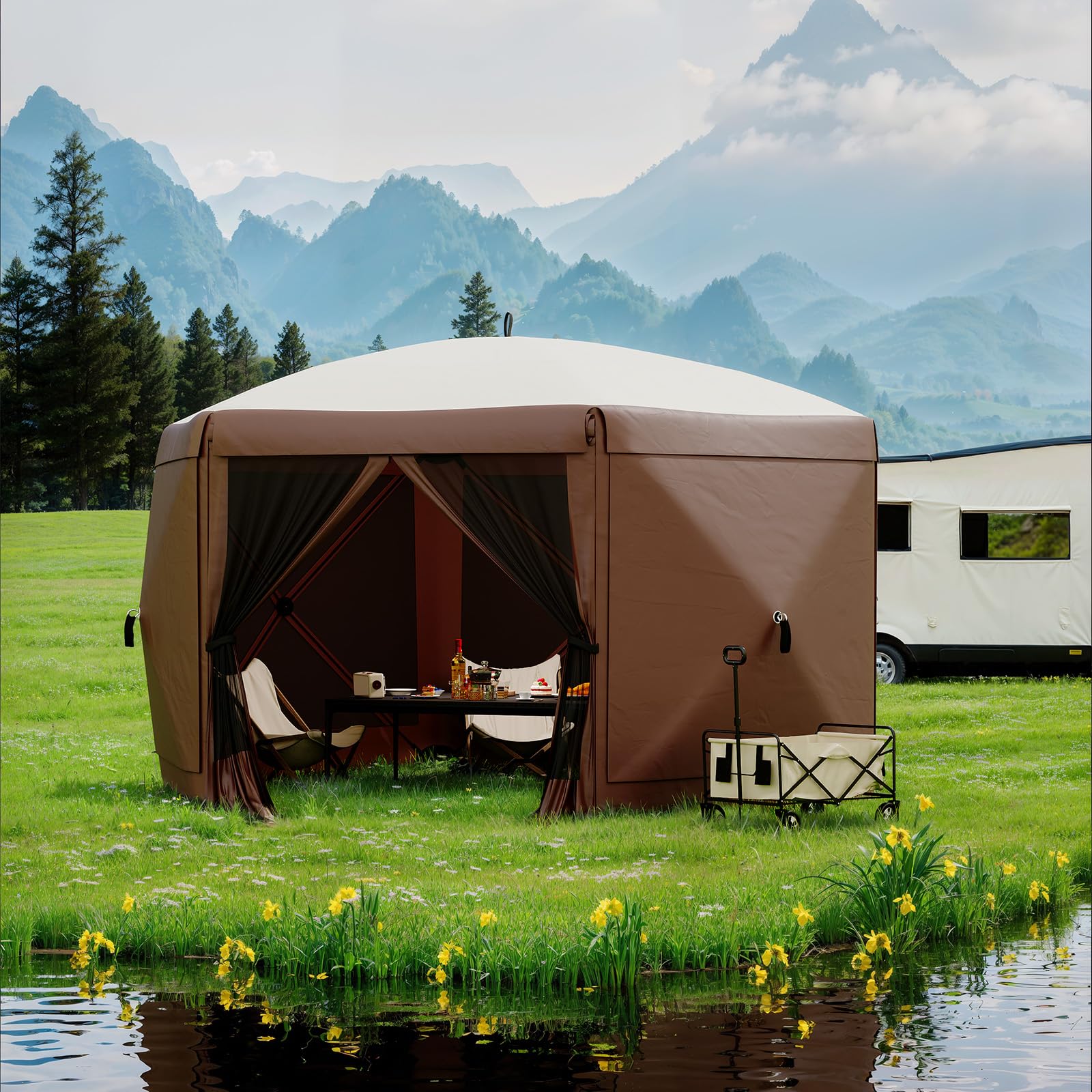 Garvee 13x13 ft Hexagonal Pop Up Canopy Tent - Instant Easy Setup Outdoor Shelter with Mosquito Netting & Detachable Sidewalls - Heavy Duty Windproof Gazebo for Camping, Patio & Backyard Parties pop-up design high quality ab sombrilla de removable zipper