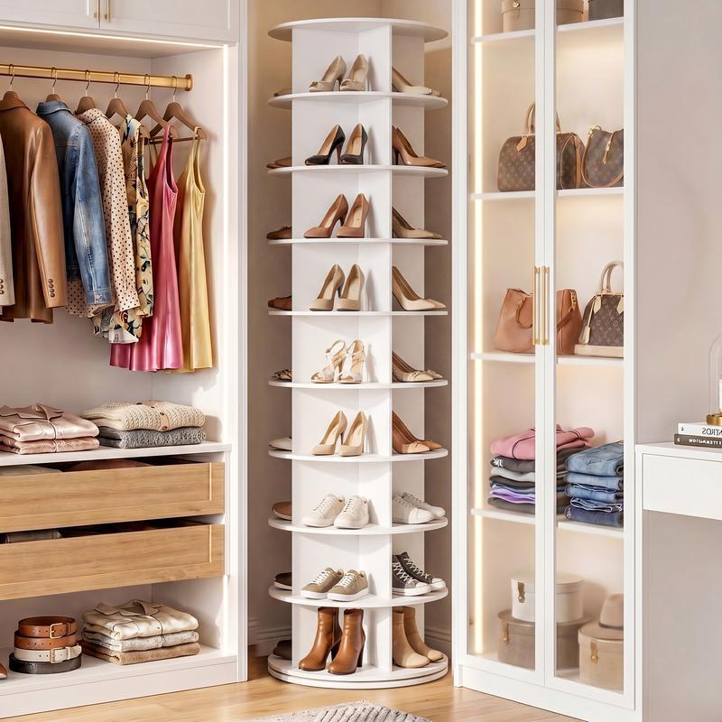 Torre zapatera giratoria, expositor de zapatos giratorio, estante de almacenamiento de zapatos giratorio de 360°, armario zapatero giratorio vertical para bolsos