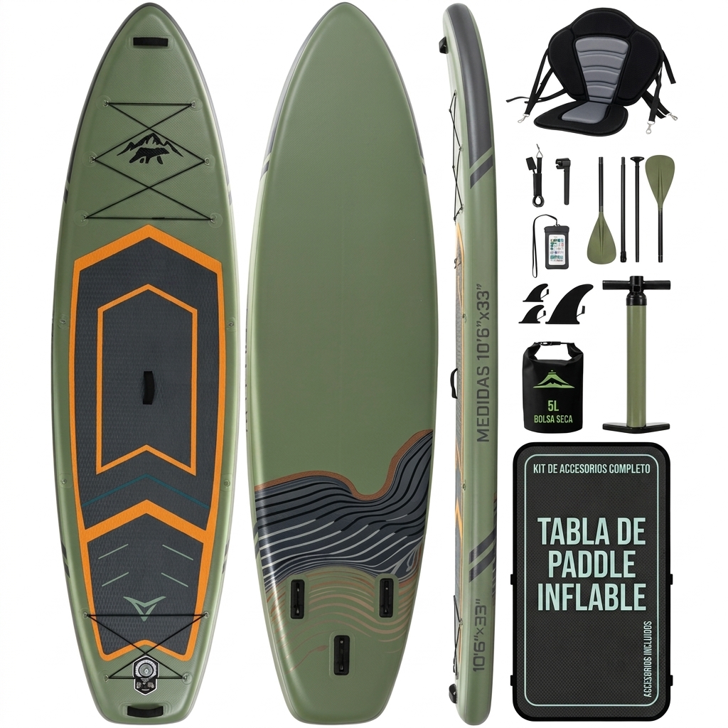 Tabla de paddle surf con todo el equipo incluido, tabla inflable para principiantes y familias, 323 x 83 x 15 cm, tabla SUP estable, capacidad de carga hasta 200 kg, cubierta de EVA antideslizante para adultos