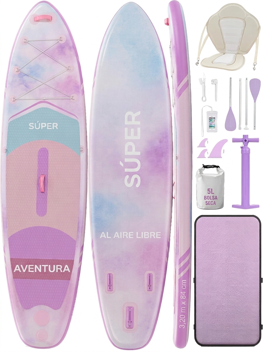 Tabla de paddle surf con todo el equipo incluido, tabla inflable para principiantes y familias, 323 x 83 x 15 cm, tabla SUP estable, capacidad de carga hasta 200 kg, cubierta de EVA antideslizante para adultos