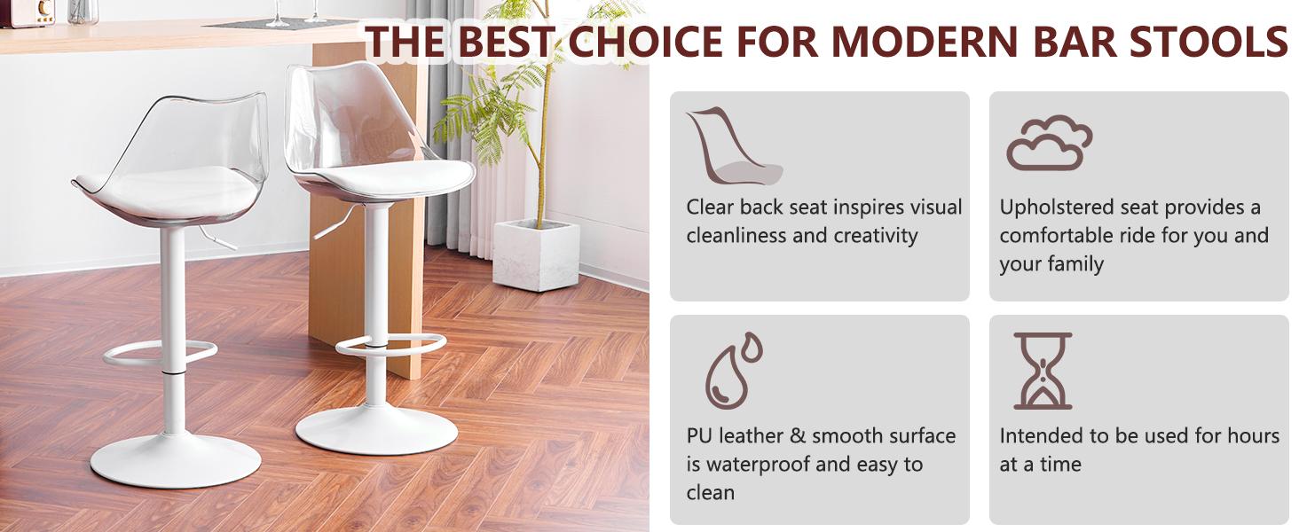 Mojay Modern Clear Acrylic Bar Stools Set of 2-4, Adjustable Swivel Counter Height Bar Chairs with Faux Leather Upholstered Seat and Ergonomic Backrest, Contemporary Bar Stools for Kitchen Island Mojay Modern Clear Acrylic Bar Stools Set of 2-4, Adjustable Swivel Counter Height Bar Chairs with Faux Leather Upholstered Seat and Ergonomic Backrest, Contemporary Bar Stools for Kitchen Island