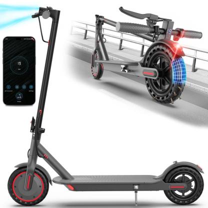 Patinete eléctrico: equipado con un motor de 350 W, una velocidad máxima de 25 km/h, una autonomía de 25 km, neumáticos macizos de nido de abeja de 8,5 pulgadas, un sistema de doble frenado y control mediante aplicación inteligente; diseño de cuadro de al