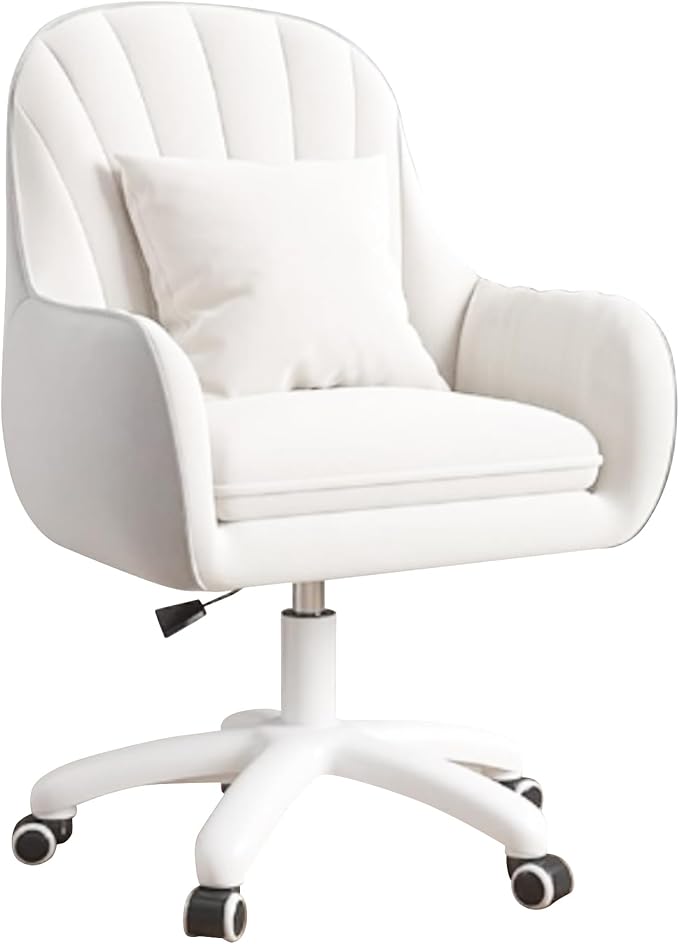Silla giratoria para oficina en casa, silla de trabajo acolchada de terciopelo con ajuste de al., tocador con ruedas y cojín, silla de acento moderna con respaldo medio para dormitorio y sala de lectura, beige