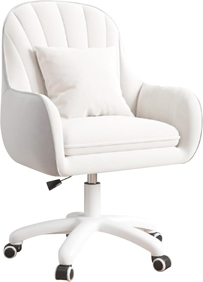 Silla giratoria para oficina en casa, silla de trabajo acolchada de terciopelo con ajuste de al., tocador con ruedas y cojín, silla de acento moderna con respaldo medio para dormitorio y sala de lectura, beige