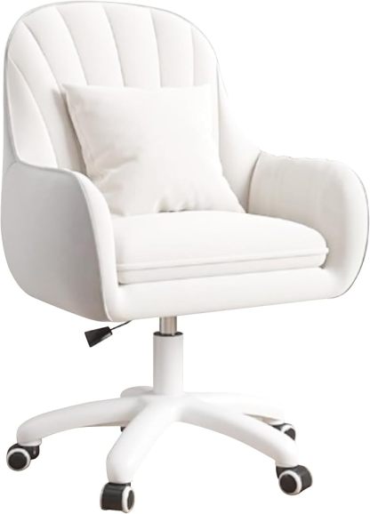 Silla giratoria para oficina en casa, silla de trabajo acolchada de terciopelo con ajuste de al., tocador con ruedas y cojín, silla de acento moderna con respaldo medio para dormitorio y sala de lectura, beige