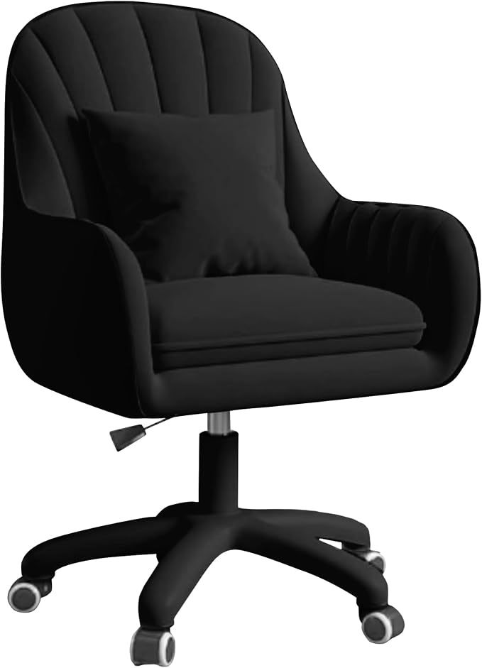 Silla giratoria para oficina en casa, silla de trabajo acolchada de terciopelo con ajuste de al., tocador con ruedas y cojín, silla de acento moderna con respaldo medio para dormitorio y sala de lectura, beige