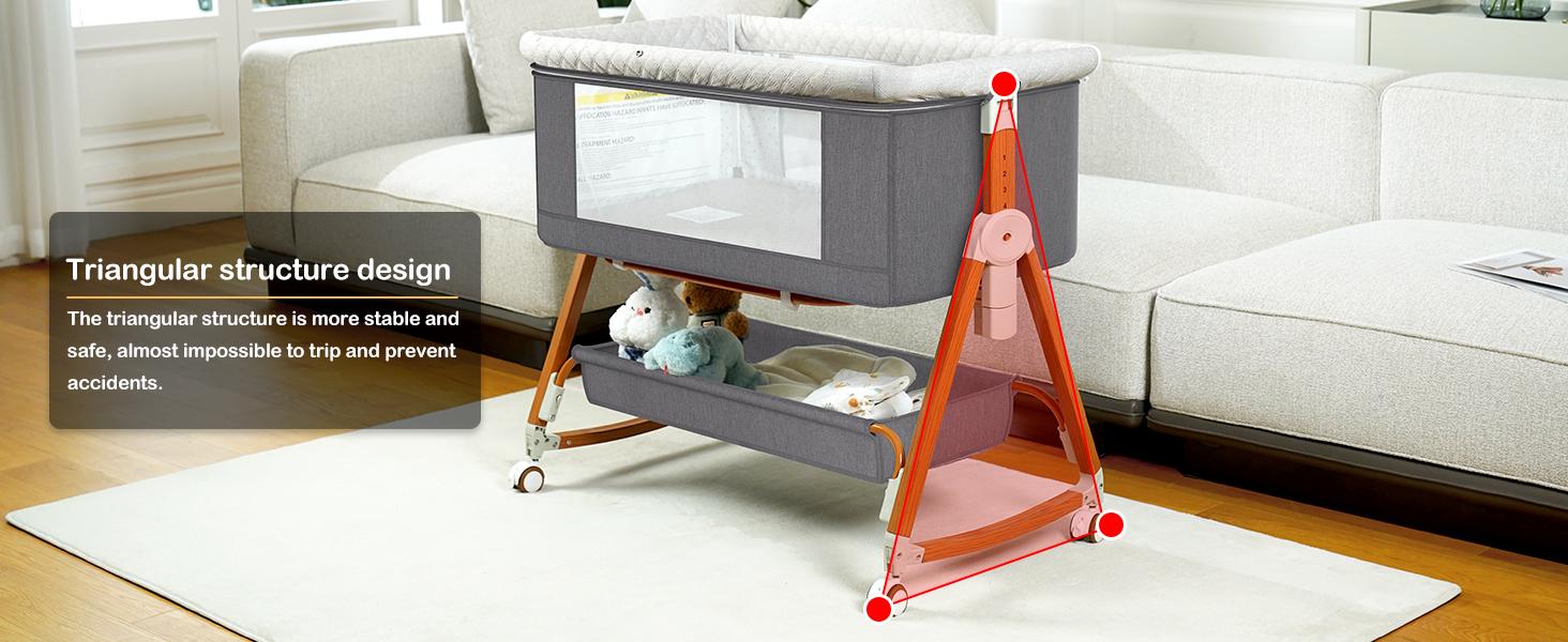 Baby Bassinet Sleeper, 6 Height Adjustable Cribs, Easy to Fold Portable Crib Side Bassinet, Swing Cradle Bed Side Sleeper with Ventilated Net&Wheels Summer Sale