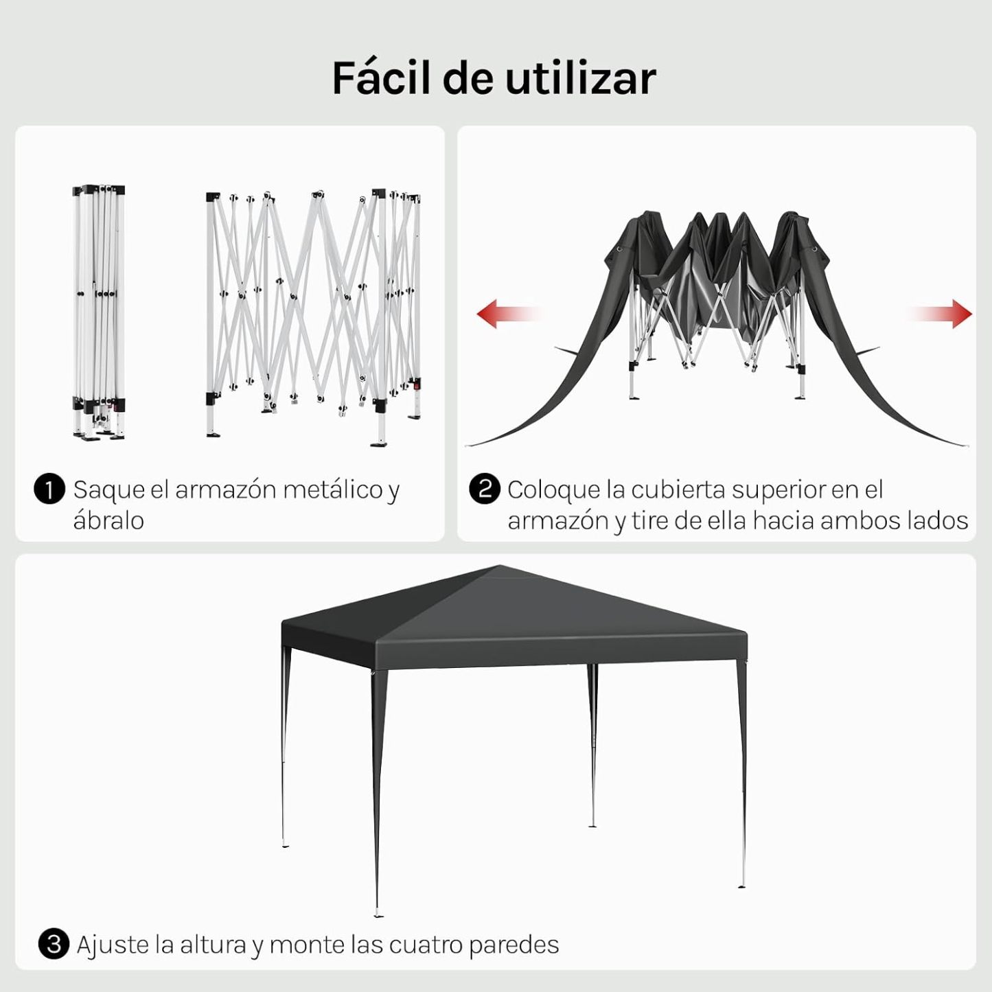 Carpa plegable instantánea de 3x3 m, impermeable, con protección UPF 50+, con 3 alturas ajustables, resistente al viento, portátil, ideal para camping, playa y picnic.