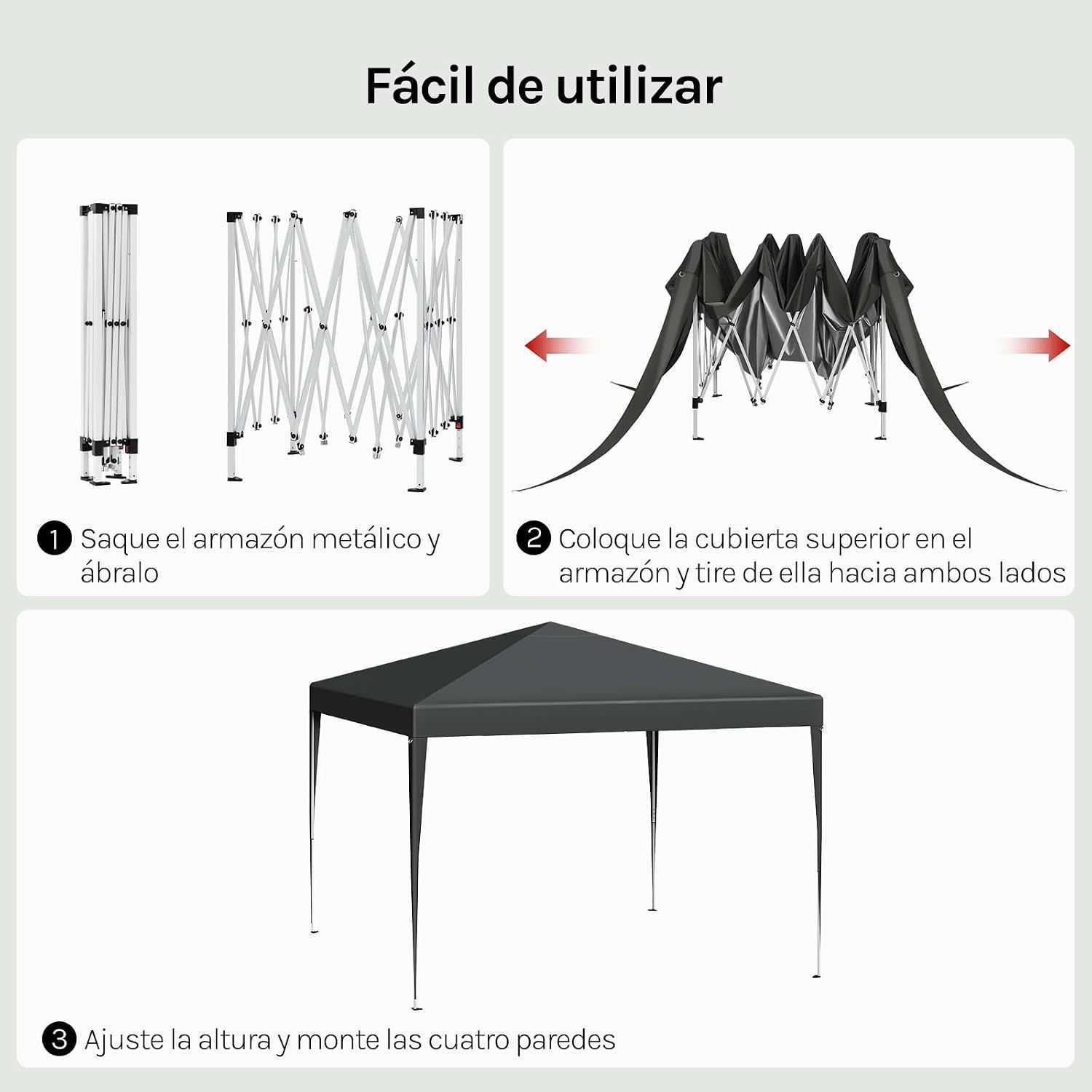 Carpa plegable instantánea de 3x3 m, impermeable, con protección UPF 50+, con 3 alturas ajustables, resistente al viento, portátil, ideal para camping, playa y picnic.