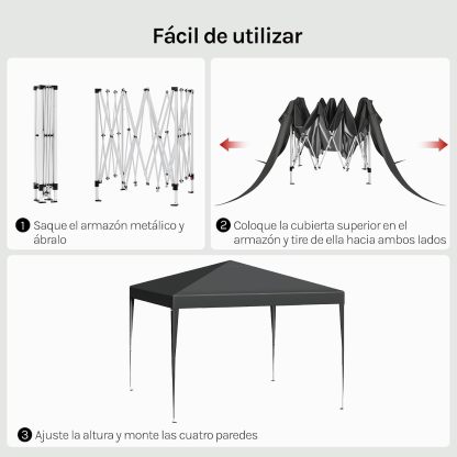 Carpa plegable instantánea de 3x3 m, impermeable, con protección UPF 50+, con 3 alturas ajustables, resistente al viento, portátil, ideal para camping, playa y picnic.