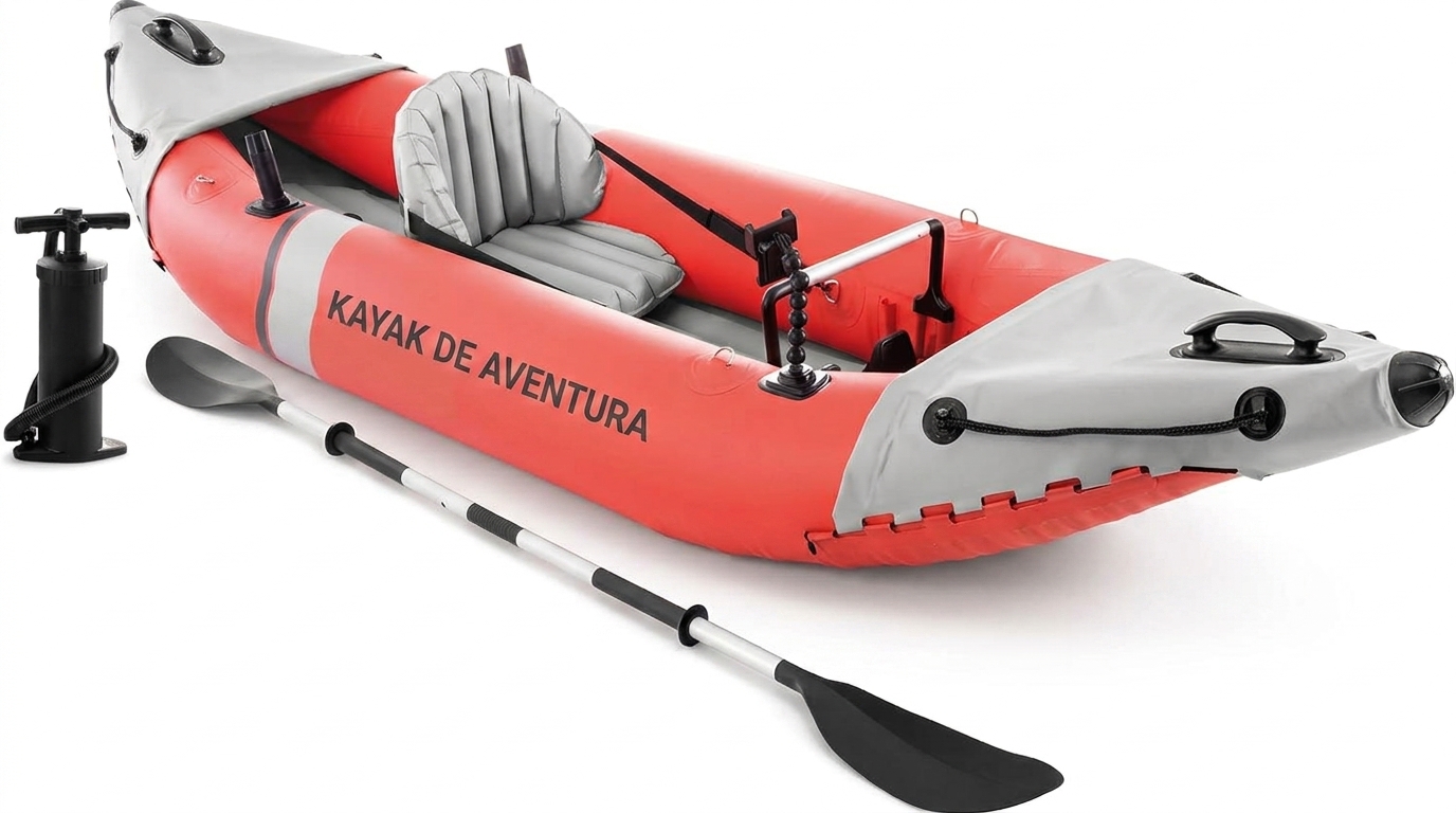 Kayaks hinchables individuales y dobles, que incluyen 1 remo y 1 bomba de aire.