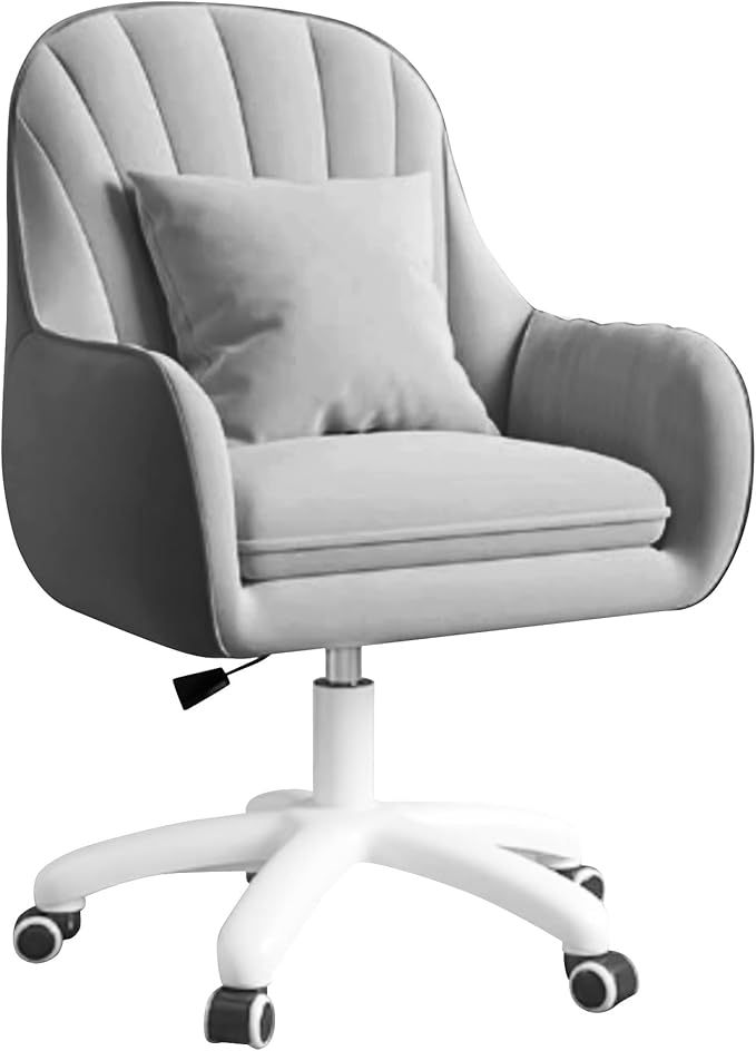 Silla giratoria para oficina en casa, silla de trabajo acolchada de terciopelo con ajuste de al., tocador con ruedas y cojín, silla de acento moderna con respaldo medio para dormitorio y sala de lectura, beige