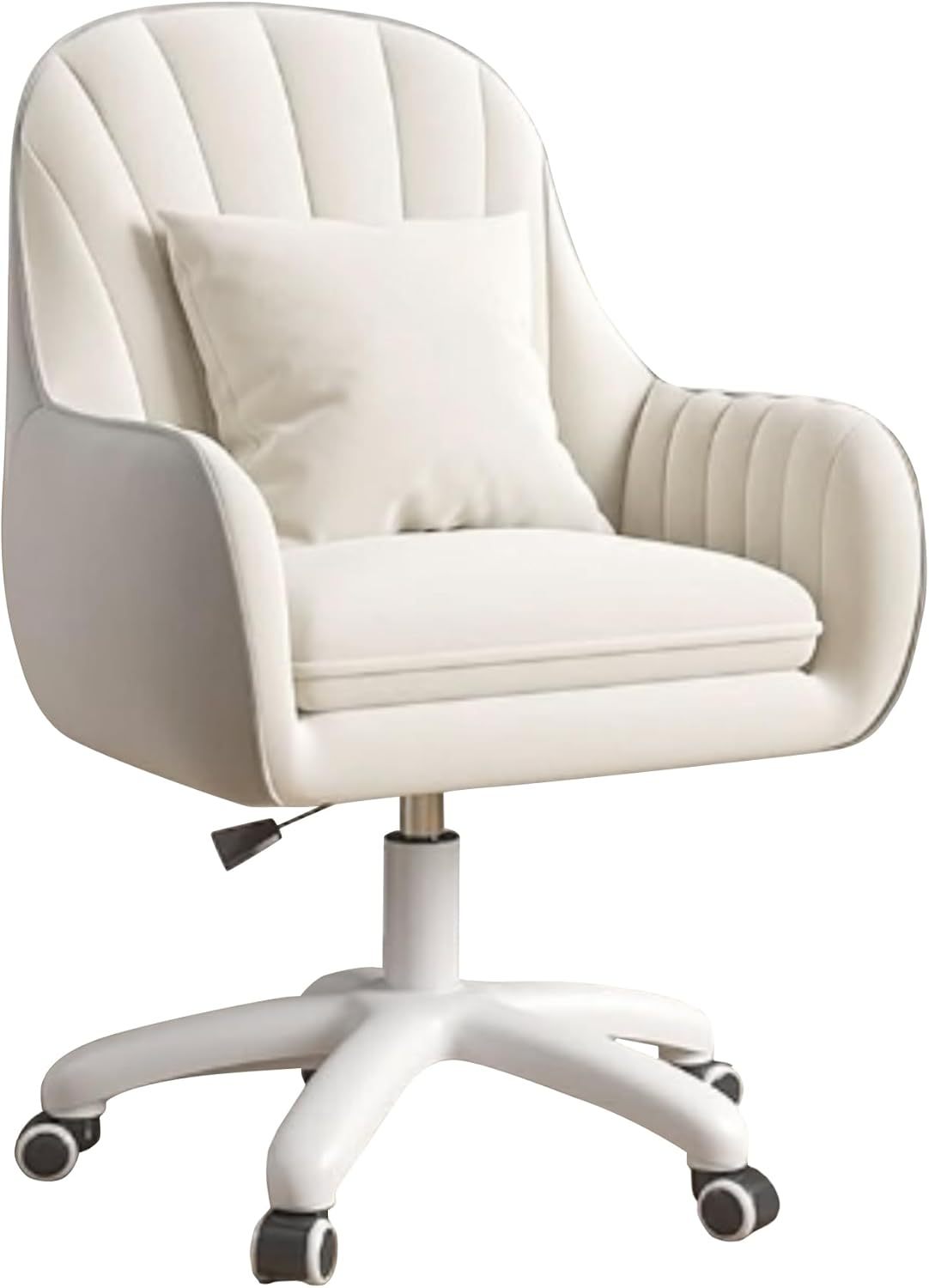 Silla giratoria para oficina en casa, silla de trabajo acolchada de terciopelo con ajuste de al., tocador con ruedas y cojín, silla de acento moderna con respaldo medio para dormitorio y sala de lectura, beige