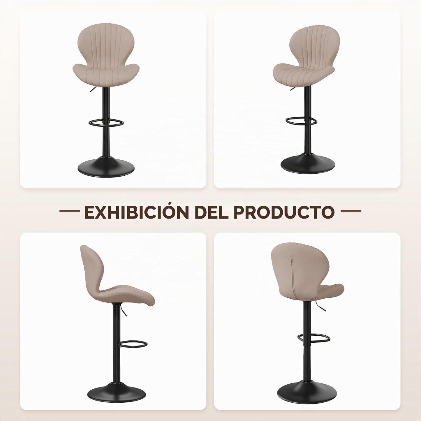 Set de 2 taburetes de bar modernos giratorios, con respaldo alto, montaje fácil en 3–5 minutos para barra, cocina y comedor, color beige