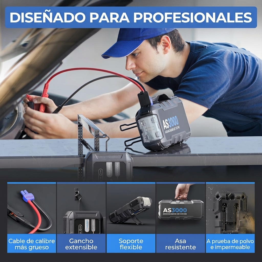 Arrancador de Coches, 24000mAh 3000A Arrancador de Baterias de Coche de Gasolina hasta 9L o 7L de Diésel
