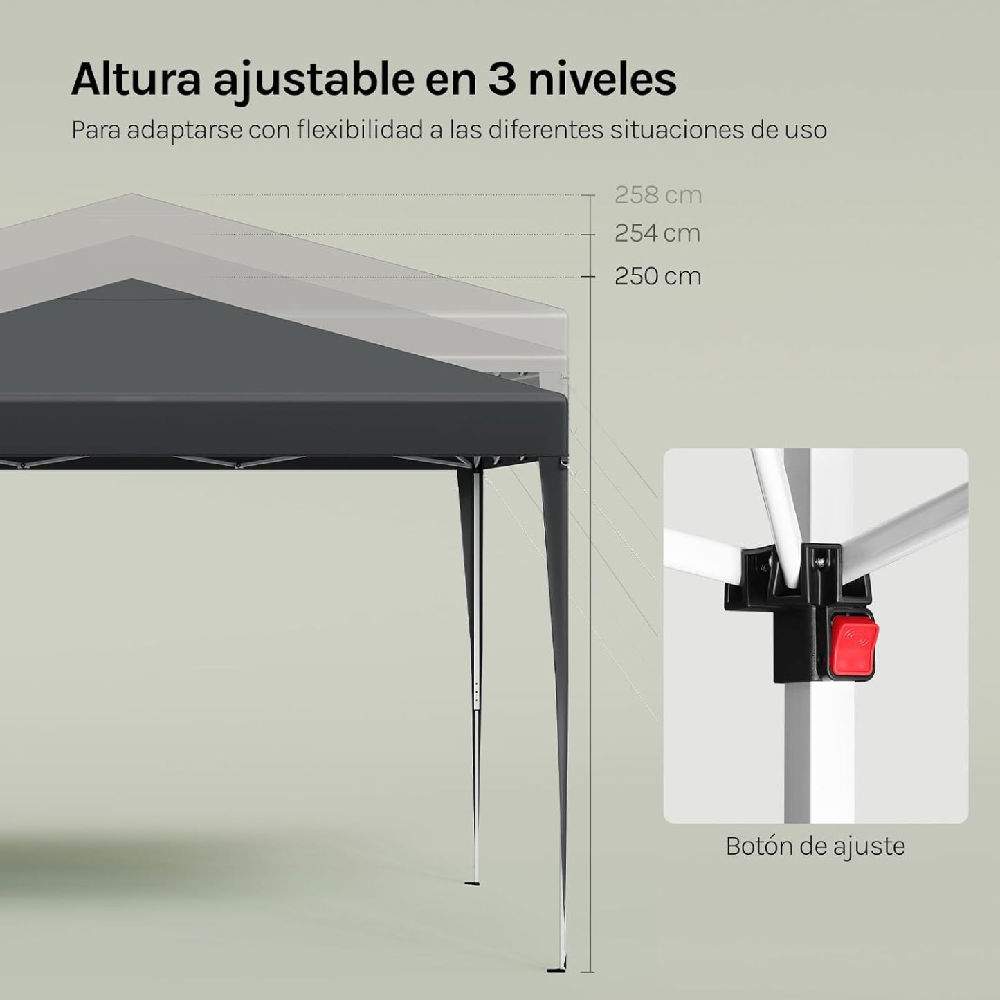 Carpa plegable instantánea de 3x3 m, impermeable, con protección UPF 50+, con 3 alturas ajustables, resistente al viento, portátil, ideal para camping, playa y picnic.
