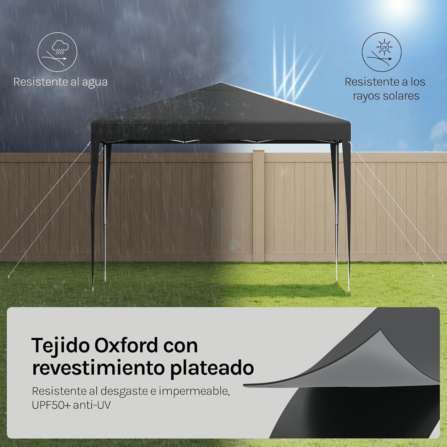 Carpa plegable instantánea de 3x3 m, impermeable, con protección UPF 50+, con 3 alturas ajustables, resistente al viento, portátil, ideal para camping, playa y picnic.
