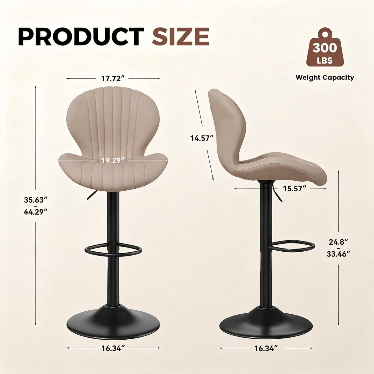 Set de 2 taburetes de bar modernos giratorios, con respaldo alto, montaje fácil en 3–5 minutos para barra, cocina y comedor, color beige
