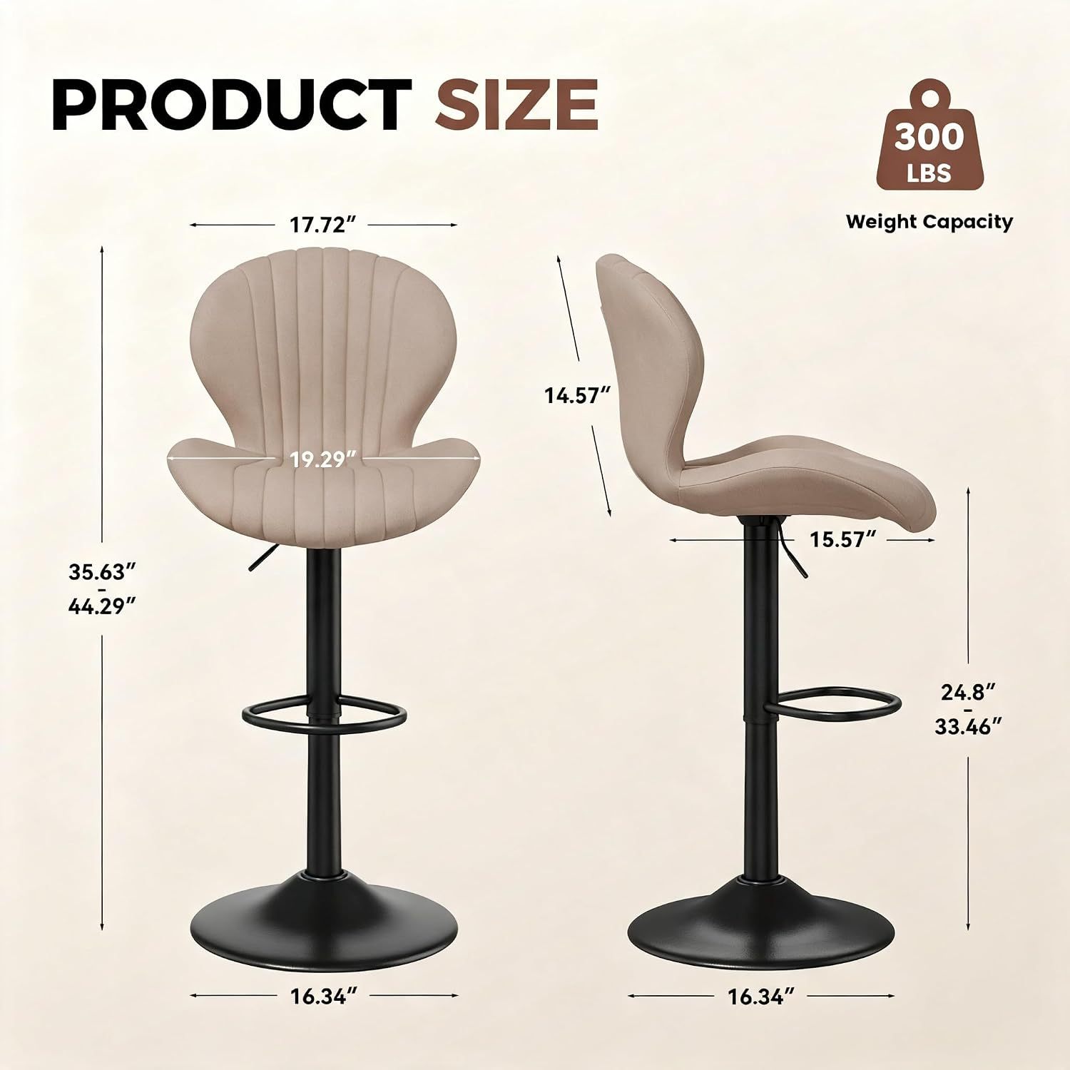 Set de 2 taburetes de bar modernos giratorios, con respaldo alto, montaje fácil en 3–5 minutos para barra, cocina y comedor, color beige