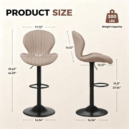 Set de 2 taburetes de bar modernos giratorios, con respaldo alto, montaje fácil en 3–5 minutos para barra, cocina y comedor, color beige