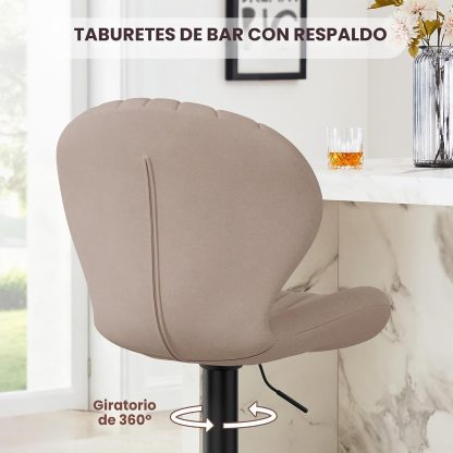 Set de 2 taburetes de bar modernos giratorios, con respaldo alto, montaje fácil en 3–5 minutos para barra, cocina y comedor, color beige