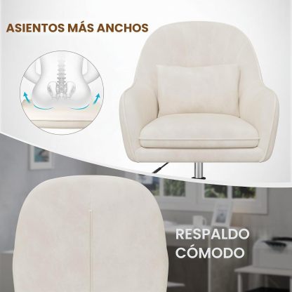 Silla giratoria para oficina en casa, silla de trabajo acolchada de terciopelo con ajuste de al., tocador con ruedas y cojín, silla de acento moderna con respaldo medio para dormitorio y sala de lectura, beige