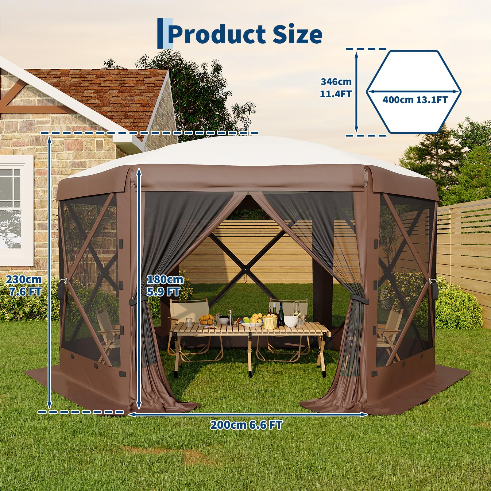 Garvee 13x13 ft Hexagonal Pop Up Canopy Tent - Instant Easy Setup Outdoor Shelter with Mosquito Netting & Detachable Sidewalls - Heavy Duty Windproof Gazebo for Camping, Patio & Backyard Parties pop-up design high quality ab sombrilla de removable zipper