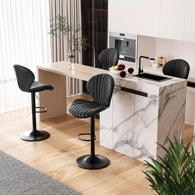 Set de 2 taburetes de bar modernos giratorios, con respaldo alto, montaje fácil en 3–5 minutos para barra, cocina y comedor, color beige