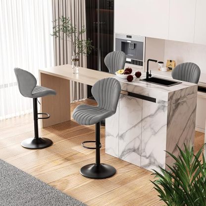 Set de 2 taburetes de bar modernos giratorios, con respaldo alto, montaje fácil en 3–5 minutos para barra, cocina y comedor, color beige
