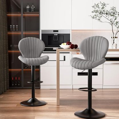 Set de 2 taburetes de bar modernos giratorios, con respaldo alto, montaje fácil en 3–5 minutos para barra, cocina y comedor, color beige