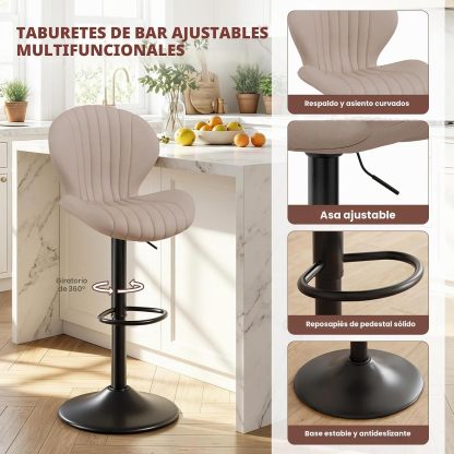 Set de 2 taburetes de bar modernos giratorios, con respaldo alto, montaje fácil en 3–5 minutos para barra, cocina y comedor, color beige