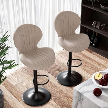 Set de 2 taburetes de bar modernos giratorios, con respaldo alto, montaje fácil en 3–5 minutos para barra, cocina y comedor, color beige