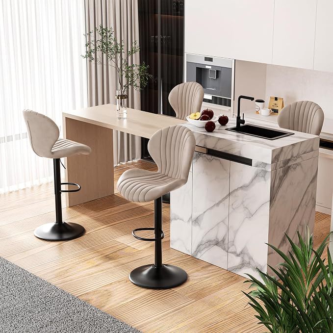 Set de 2 taburetes de bar modernos giratorios, con respaldo alto, montaje fácil en 3–5 minutos para barra, cocina y comedor, color beige