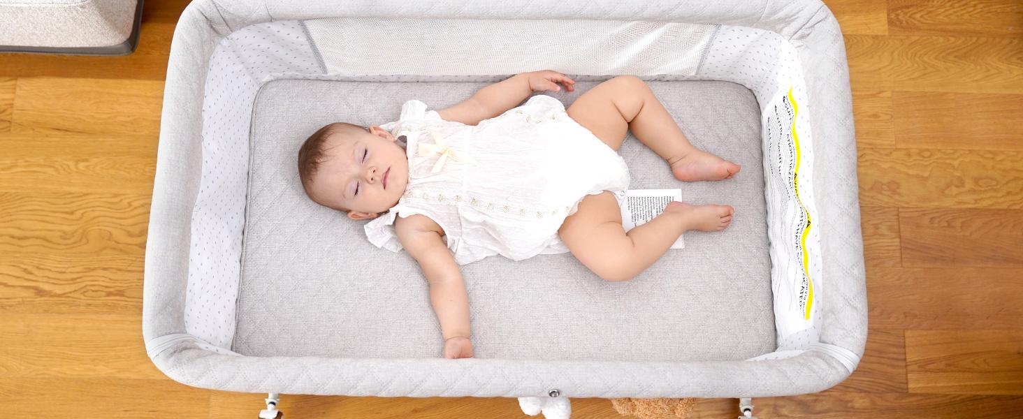 Baby Bassinet Sleeper, 6 Height Adjustable Cribs, Easy to Fold Portable Crib Side Bassinet, Swing Cradle Bed Side Sleeper with Ventilated Net&Wheels Summer Sale