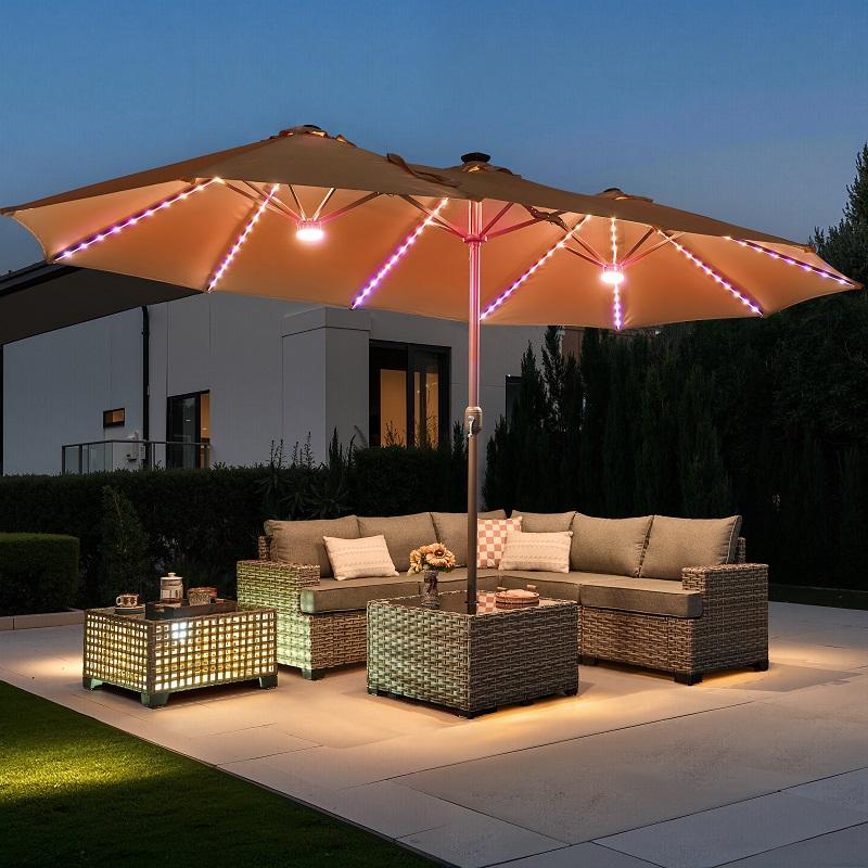 ALTRIGUS 15FT Large Patio Umbrella with Base Included Waterproof Double-Side Rectangular Pool Umbrella for Outside Market Garden with Crank Handle,Outside Umbrellas for Poolside Lawn Backyard