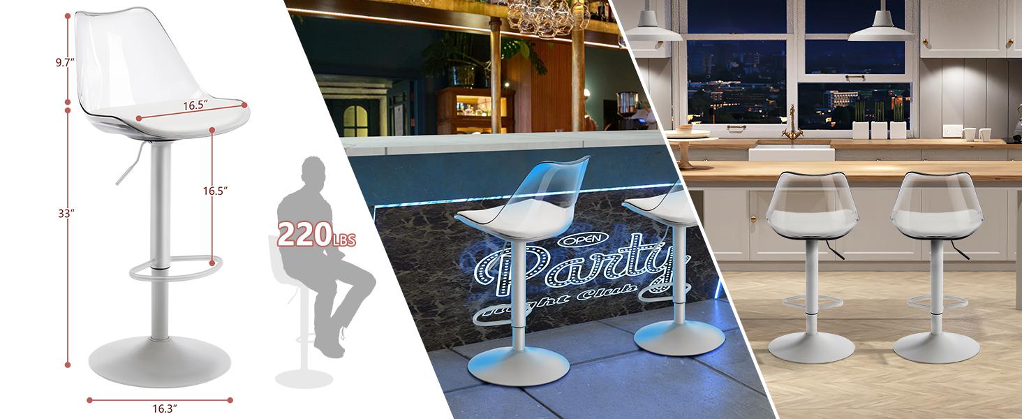 Mojay Modern Clear Acrylic Bar Stools Set of 2-4, Adjustable Swivel Counter Height Bar Chairs with Faux Leather Upholstered Seat and Ergonomic Backrest, Contemporary Bar Stools for Kitchen Island Mojay Modern Clear Acrylic Bar Stools Set of 2-4, Adjustable Swivel Counter Height Bar Chairs with Faux Leather Upholstered Seat and Ergonomic Backrest, Contemporary Bar Stools for Kitchen Island