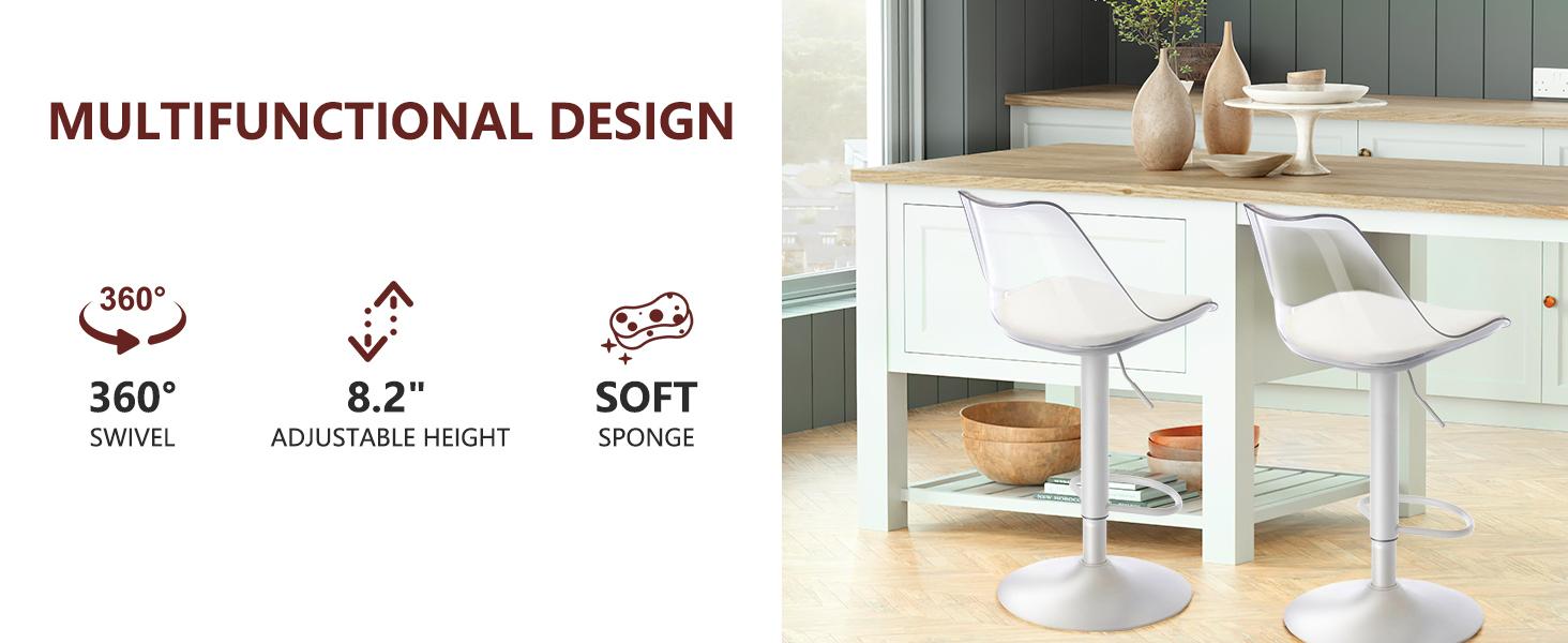 Mojay Modern Clear Acrylic Bar Stools Set of 2-4, Adjustable Swivel Counter Height Bar Chairs with Faux Leather Upholstered Seat and Ergonomic Backrest, Contemporary Bar Stools for Kitchen Island Mojay Modern Clear Acrylic Bar Stools Set of 2-4, Adjustable Swivel Counter Height Bar Chairs with Faux Leather Upholstered Seat and Ergonomic Backrest, Contemporary Bar Stools for Kitchen Island