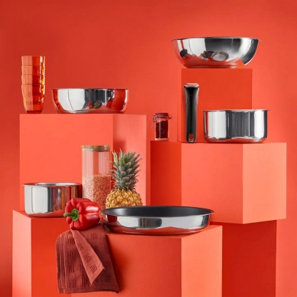 Set de cocina de 15 piezas, Mango extraíble, Apilable, Revestimiento antiadherente, Acero Inoxidable