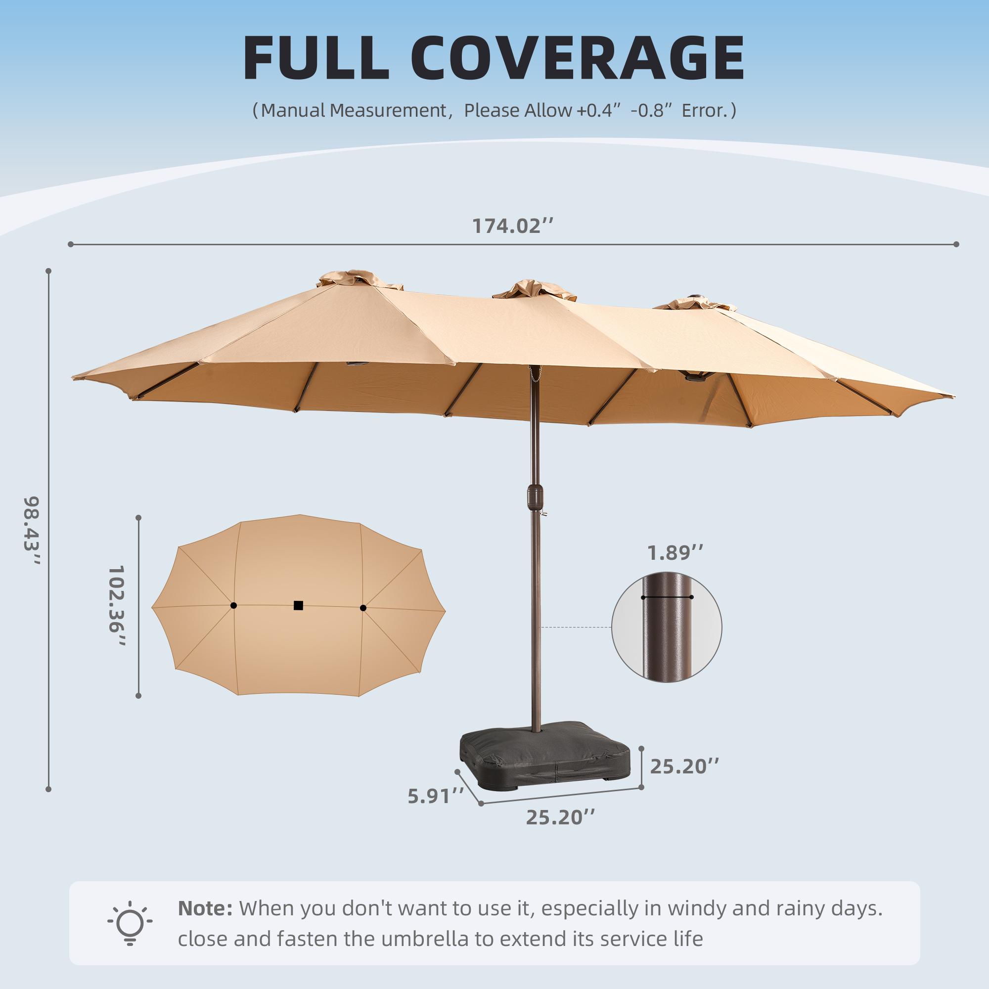 ALTRIGUS 15FT Large Patio Umbrella with Base Included Waterproof Double-Side Rectangular Pool Umbrella for Outside Market Garden with Crank Handle,Outside Umbrellas for Poolside Lawn Backyard