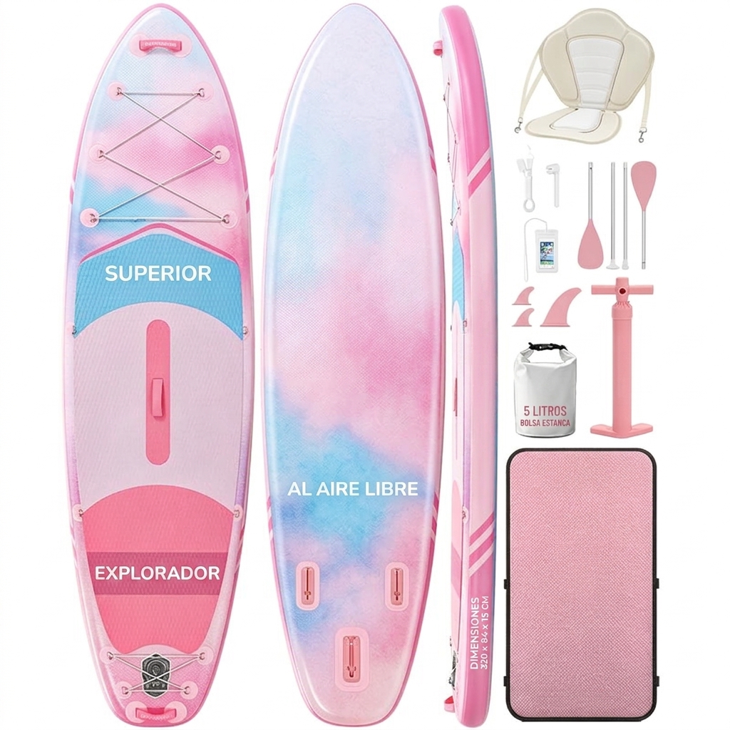 Tabla de paddle surf con todo el equipo incluido, tabla inflable para principiantes y familias, 323 x 83 x 15 cm, tabla SUP estable, capacidad de carga hasta 200 kg, cubierta de EVA antideslizante para adultos