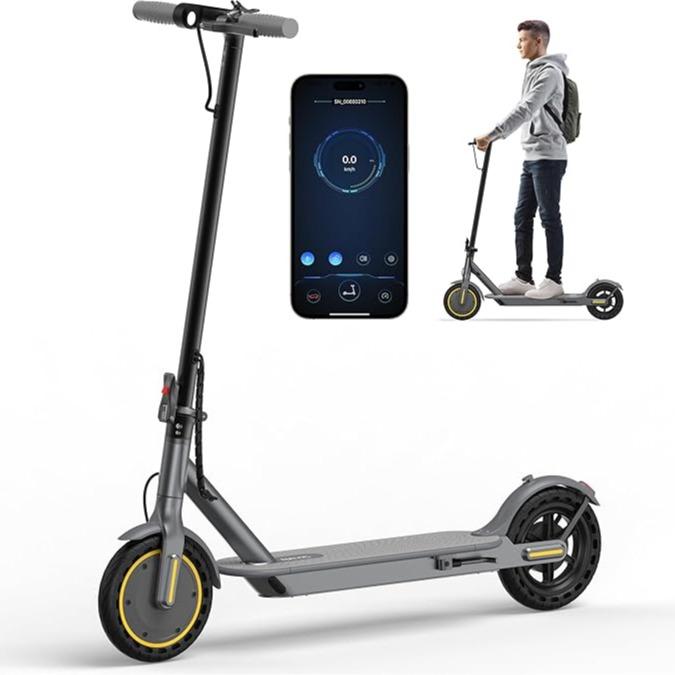 Patinete eléctrico: equipado con un motor de 350 W, una velocidad máxima de 25 km/h, una autonomía de 25 km, neumáticos macizos de nido de abeja de 8,5 pulgadas, un sistema de doble frenado y control mediante aplicación inteligente; diseño de cuadro de al